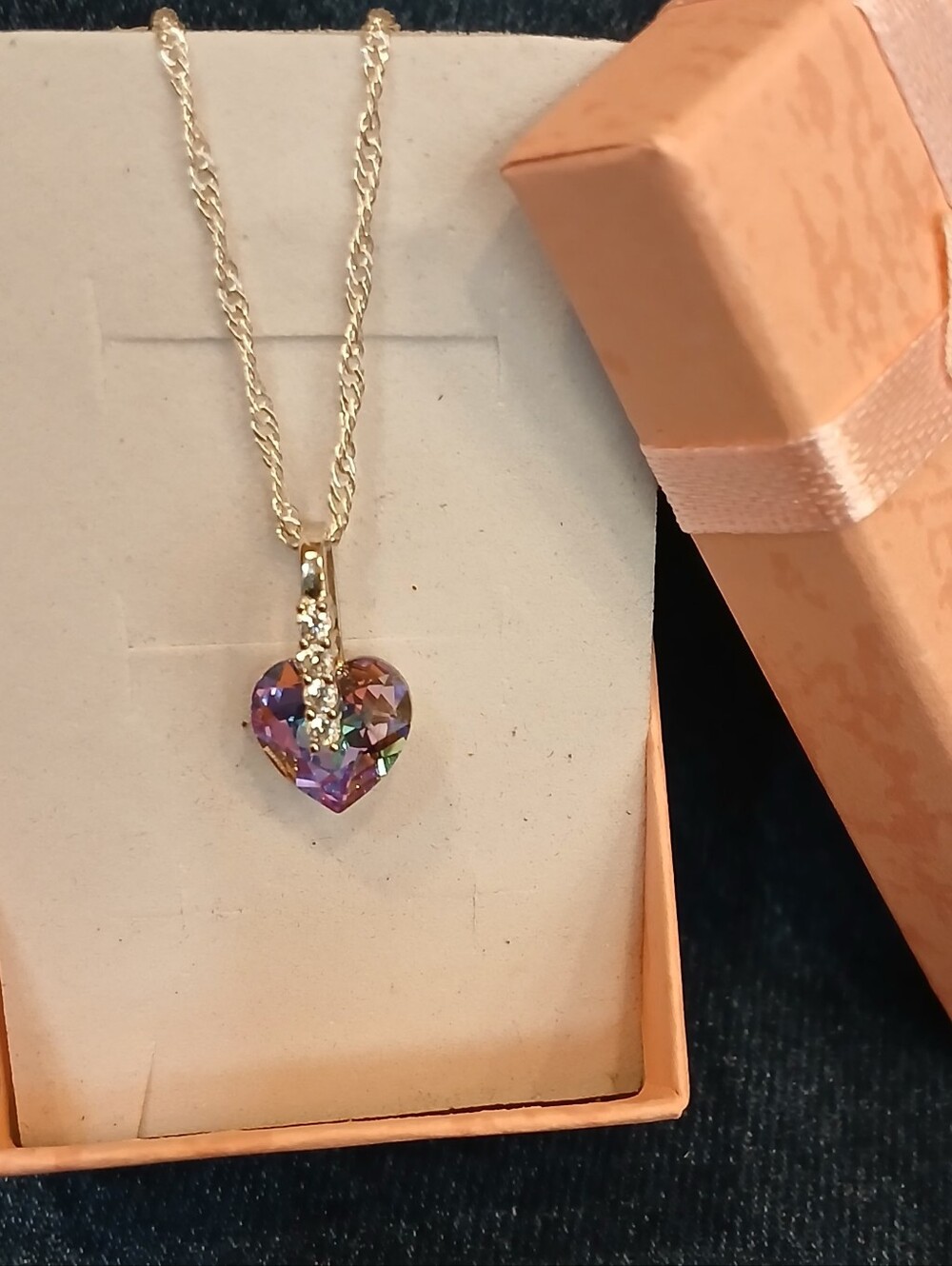 Sterling Silver Swarovski Crystal Heart Pendant Necklace in Pink-purple Hues